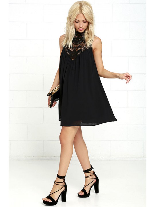 ASANA BLACK LACE SWING DRESS