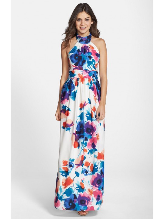 Floral Print Halter Maxi Dress