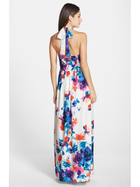 Floral Print Halter Maxi Dress